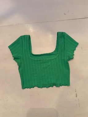 Aerie Green Ribbed Square-Neck Crop Top